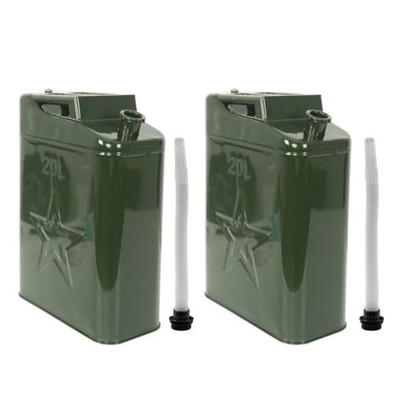 Military Green Metal Jerry Can Set 5 Gallon 20L Fuel Tank With Nozzle For Off Road And Emergency Ba 0
