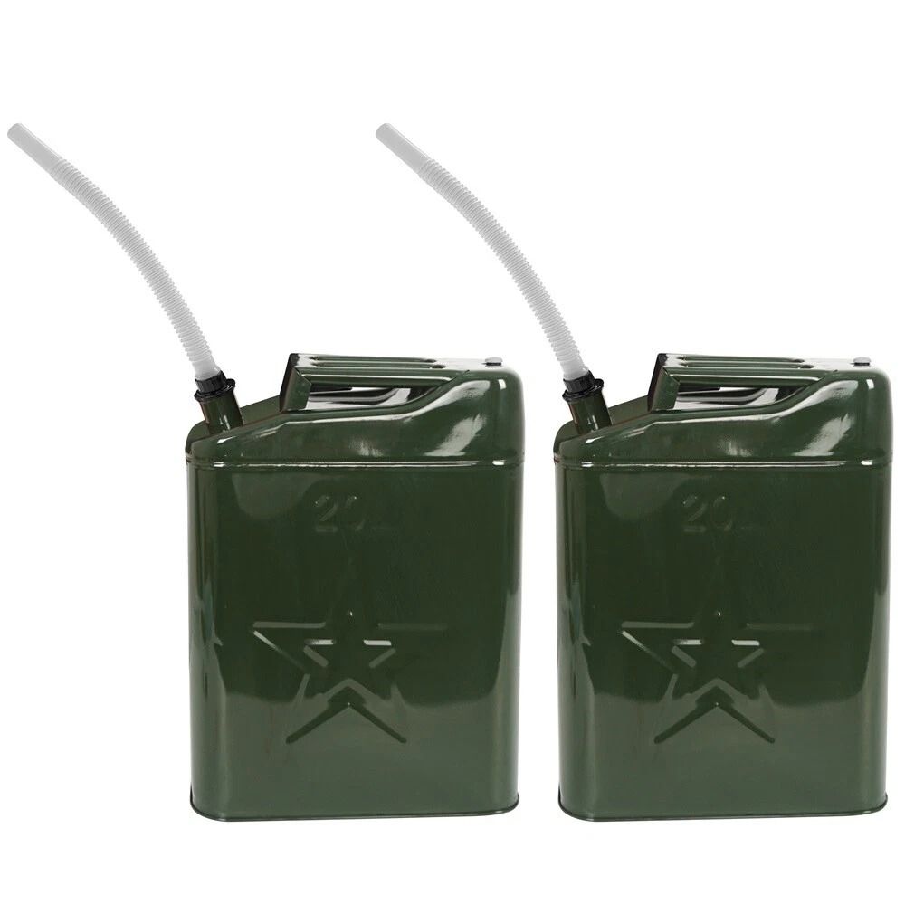 Military Green Metal Jerry Can Set 5 Gallon 20L Fuel Tank With Nozzle For Off Road And Emergency Ba 3