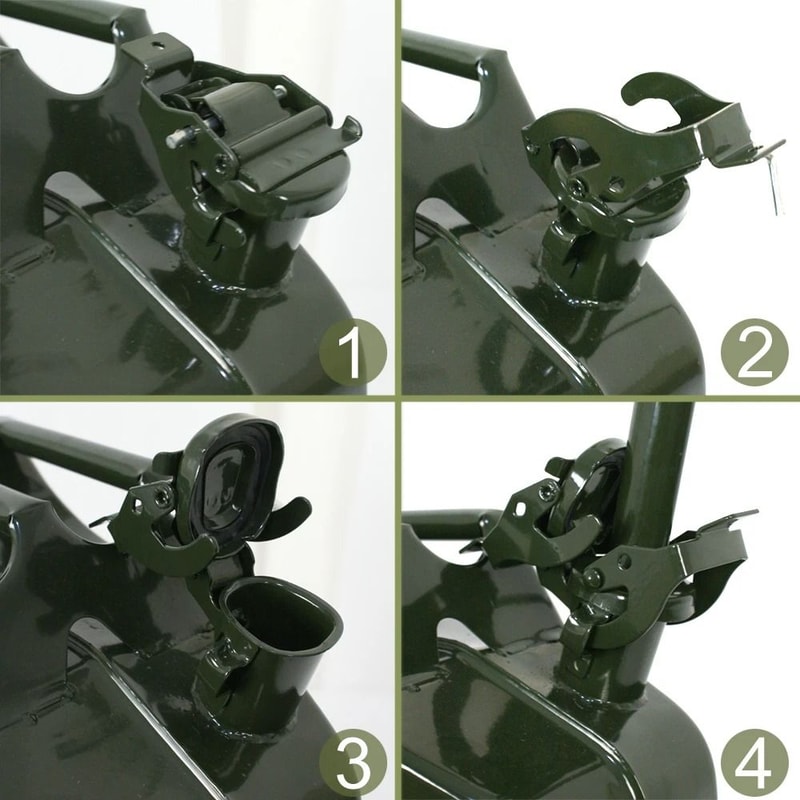 Heavy Duty Jerry Can 20L NATO Gas Can Steel Fuel Tank With Locking Cap Spout And Holder 2