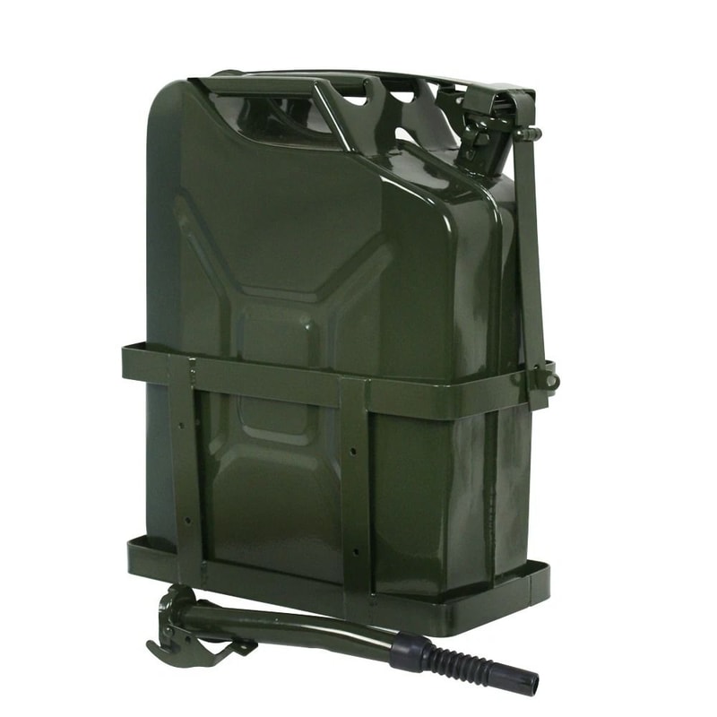 Heavy Duty Jerry Can 20L NATO Gas Can Steel Fuel Tank With Locking Cap Spout And Holder 0