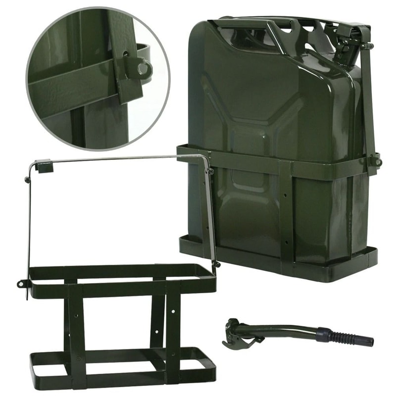 Heavy Duty Jerry Can 20L NATO Gas Can Steel Fuel Tank With Locking Cap Spout And Holder 1