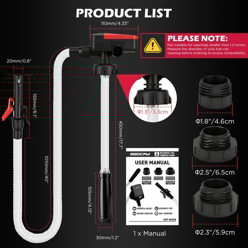 Automatic Fuel Transfer Pump with Auto Stop Sensor 3.2 GPM Battery Operated Gas Can Pump with Adapters