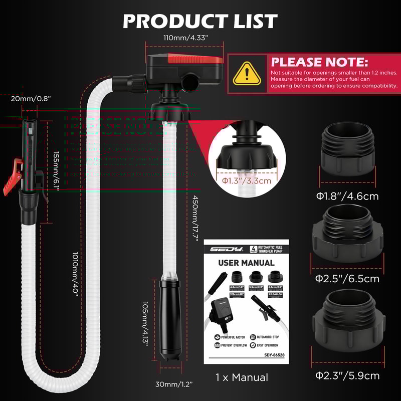 Automatic Fuel Transfer Pump with Auto Stop Sensor 3.2 GPM Battery Operated Gas Can Pump with Adapters