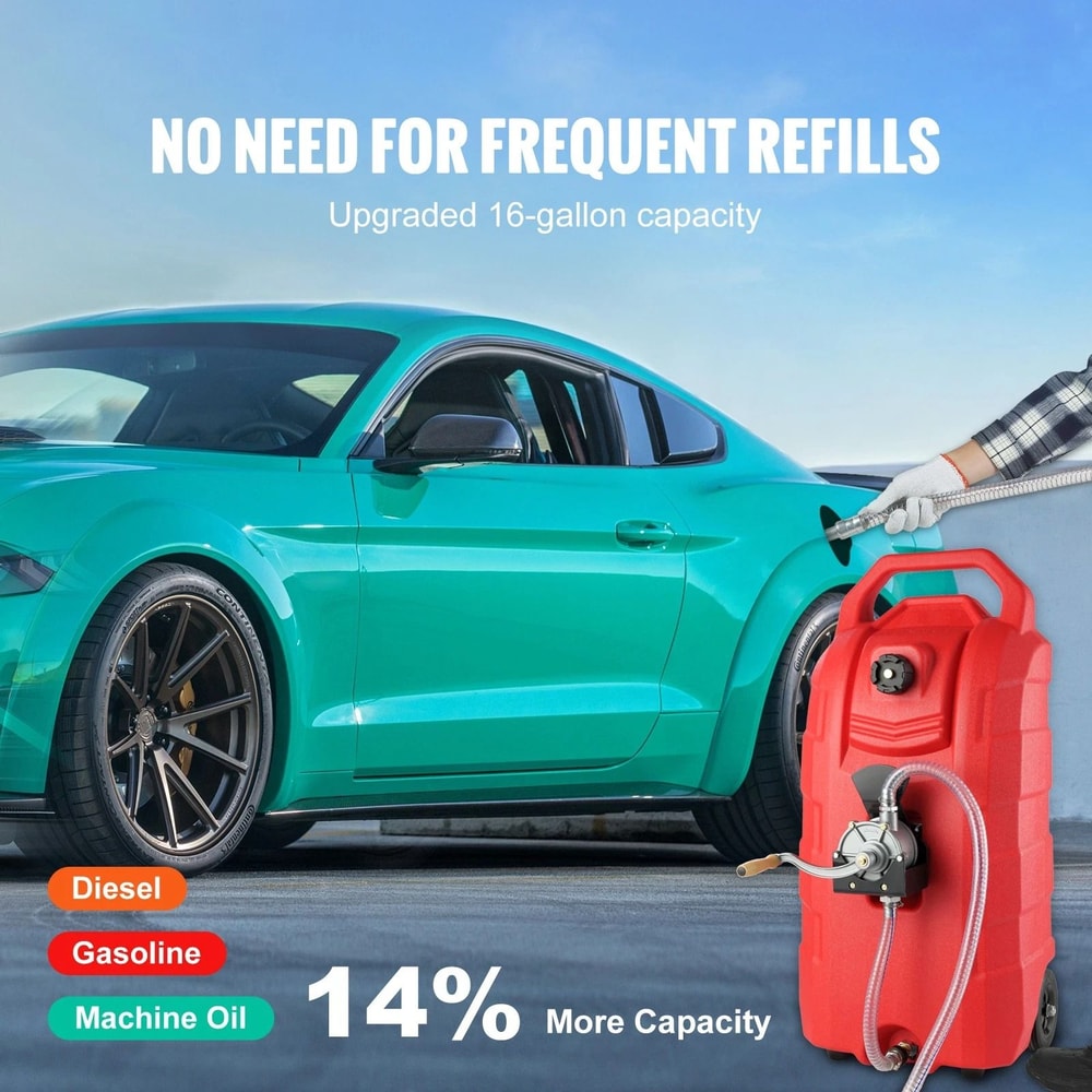 16 Gallon Fuel Caddy Portable Gas Storage Tank With Wheels And Manual Pump Fuel Transfer System 1
