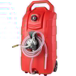16 gallon fuel caddy portable gas storage tank with wheels and manual pump fuel transfer system