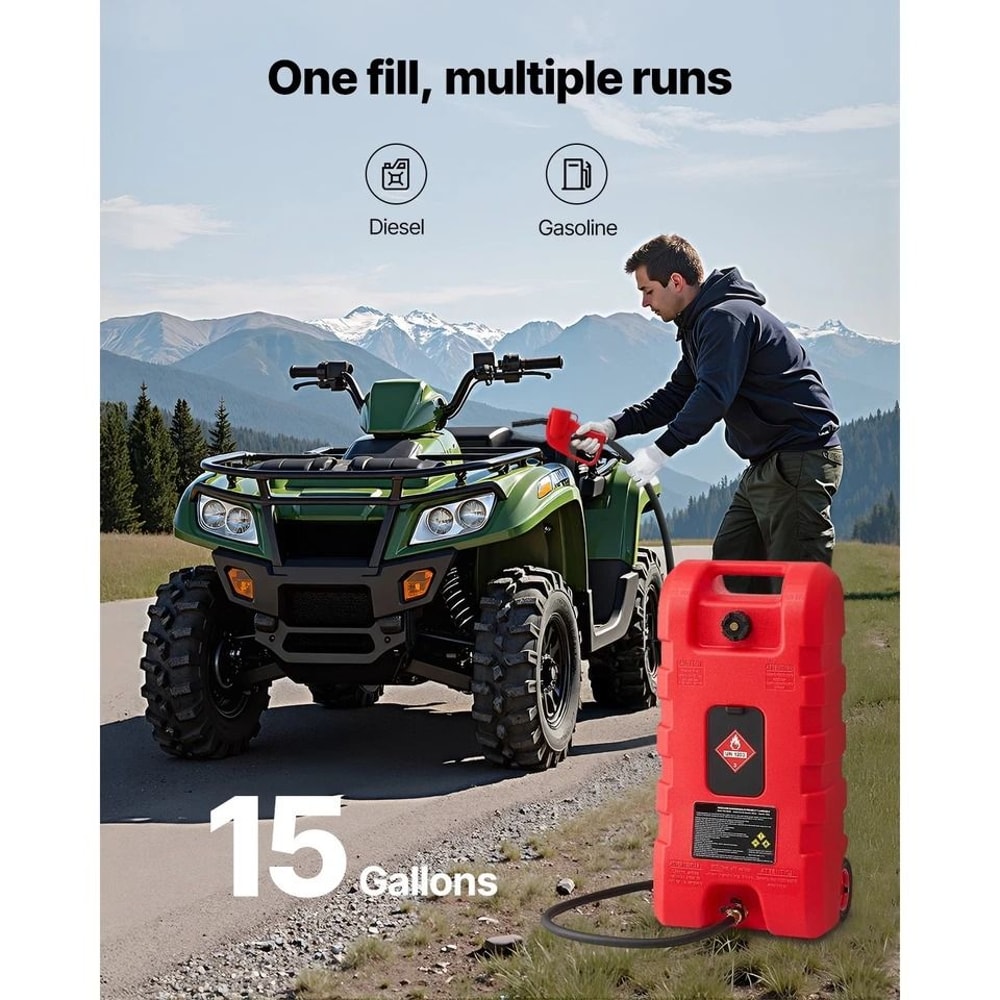 15 Gallon Portable Fuel Tank Caddy With Hand Pump Gravity Feed For Gasoline And Diesel Transfer 1