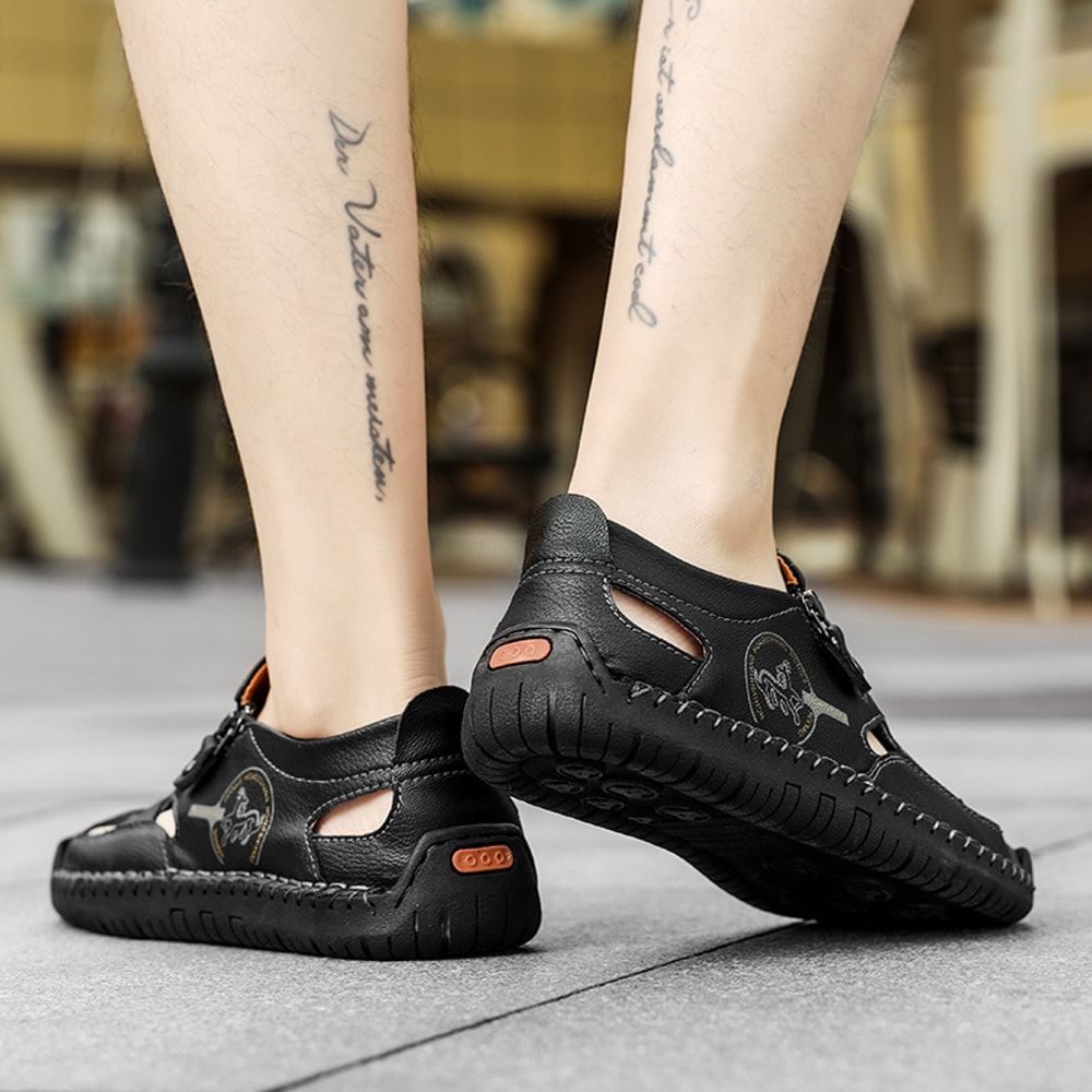 Breathable Mens Leather Sandals Roman Style Casual Outdoor Beach Pool Sandals 3