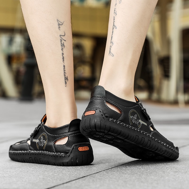 Breathable Mens Leather Sandals Roman Style Casual Outdoor Beach Pool Sandals 3