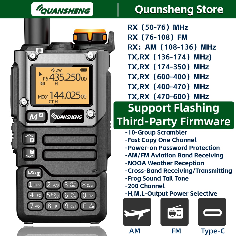 UVK5 Long Range Walkie Talkie Ham Radio Transceiver With AM FM Receiver NOAA Weather Alert 1