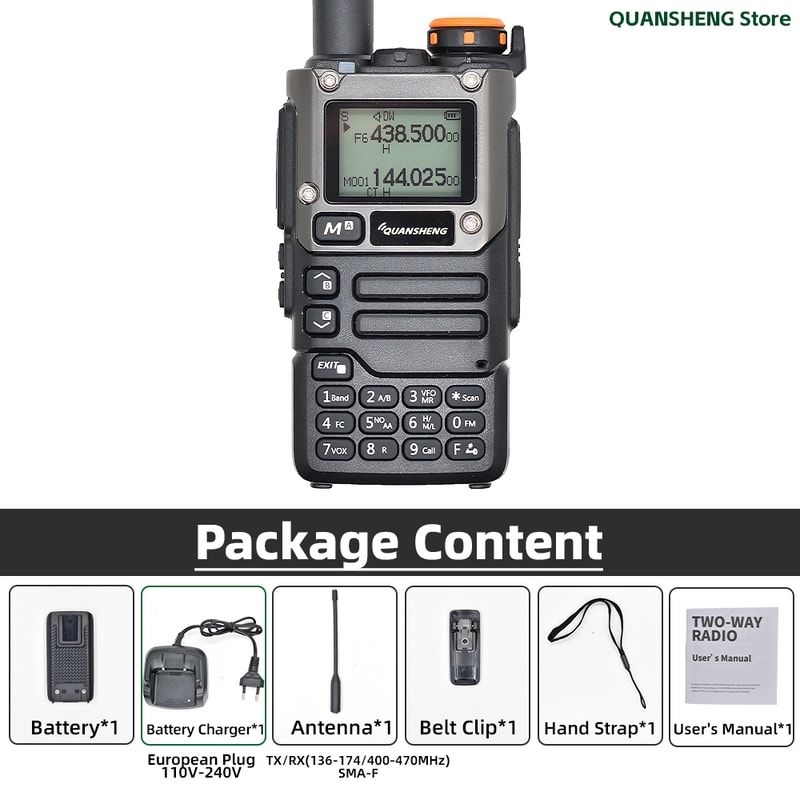 UVK5 Long Range Walkie Talkie Ham Radio Transceiver With AM FM Receiver NOAA Weather Alert 7
