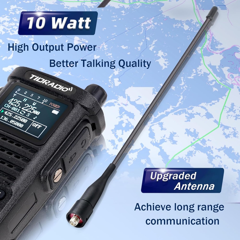 Long Range Walkie Talkie Rechargeable Dual Band Two Way Radio with Wireless Programming & Large Color Screen
