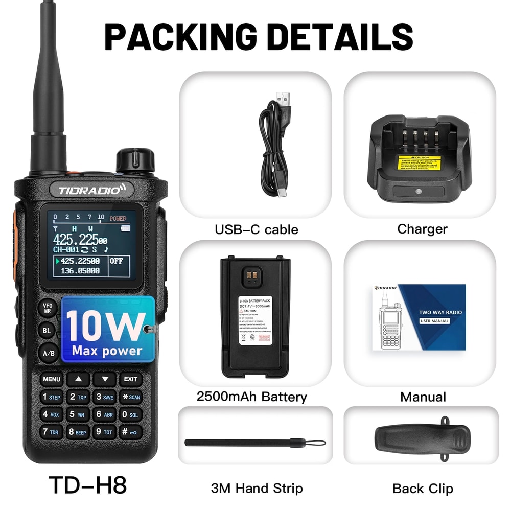 Long Range Walkie Talkie Rechargeable Dual Band Two Way Radio with Wireless Programming & Large Color Screen