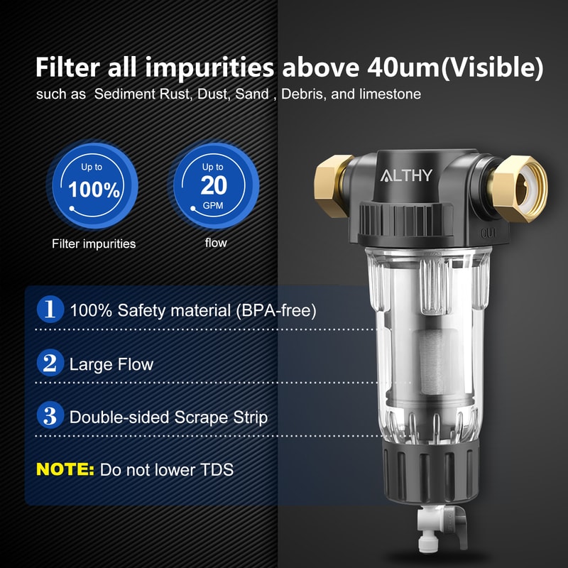 Whole House Spin Down Sediment Water Filter With Stainless Steel Mesh Backwash Pre Filter System 1