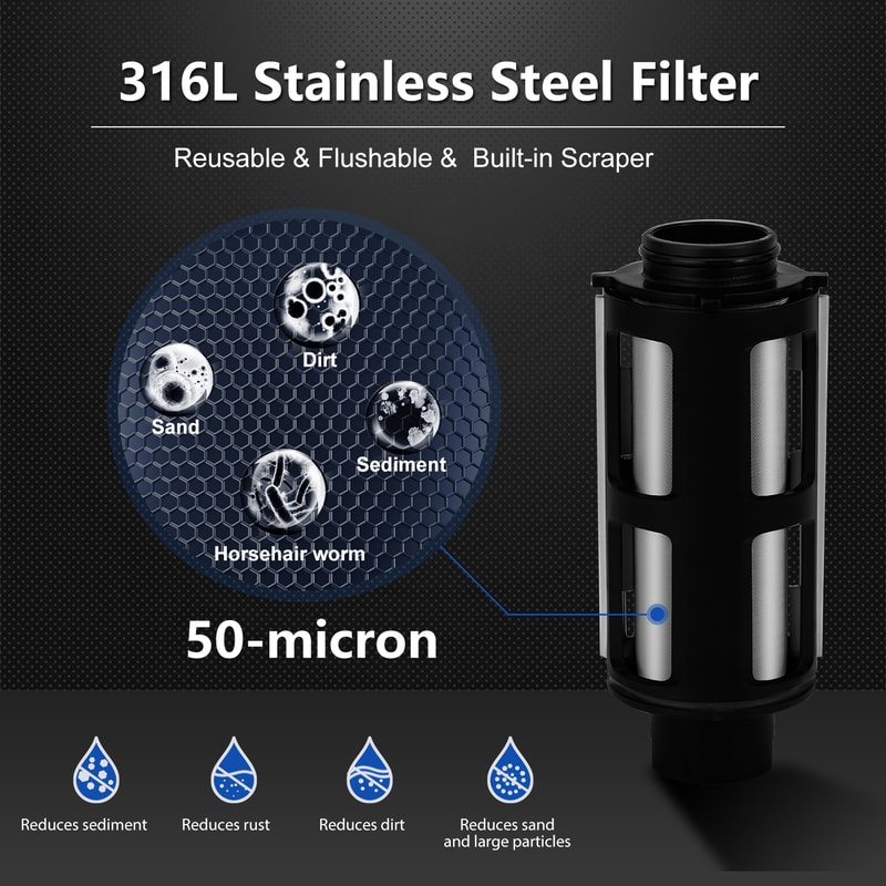 Whole House Spin Down Sediment Water Filter With Stainless Steel Mesh Backwash Pre Filter System 2