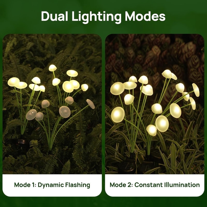 Solar Garden Lights Dual Mode LED Mushroom Lights for Yard & Pathway Waterproof Jellyfish Decor