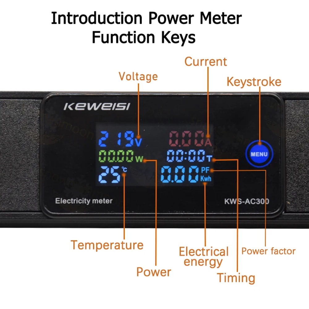 Cabinet Rack Power Strip With Digital Voltmeter Ammeter Universal Outlet Surge Protection And Ener