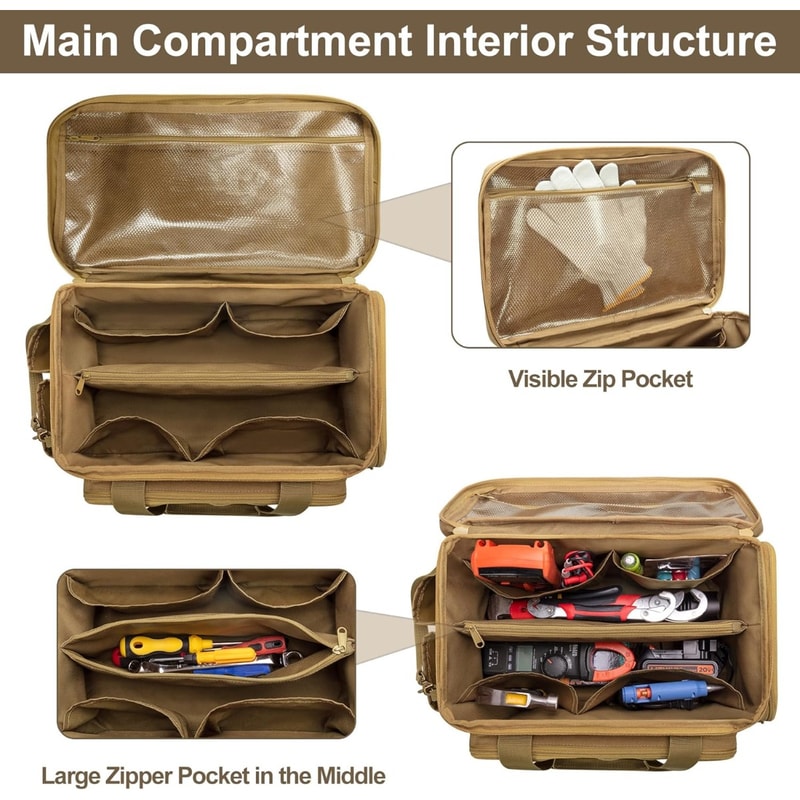 Heavy Duty Tactical Tool Bag Durable, Portable Work Organizer with Non-Slip Base for Handyman & Carpenter