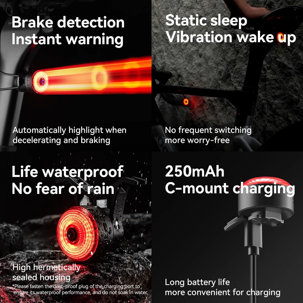 Bicycle Handlebar End Lights With Intelligent Brake Sensor 5 Modes Safety Rear Bike Light For Night 4