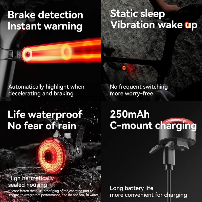 Bicycle Handlebar End Lights With Intelligent Brake Sensor 5 Modes Safety Rear Bike Light For Night 4