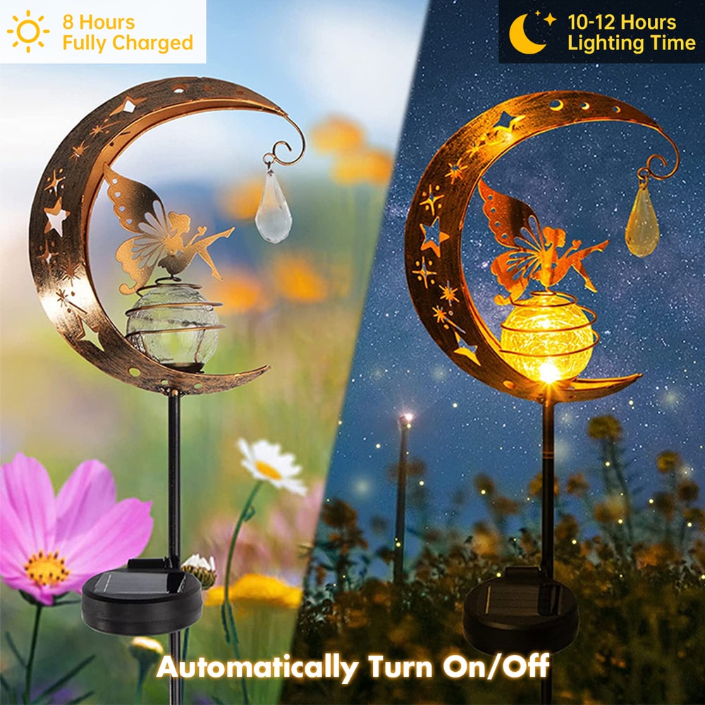 Romantic Moon Lamp Solar Garden Lights Fairy Garden Decor Outdoor Stake