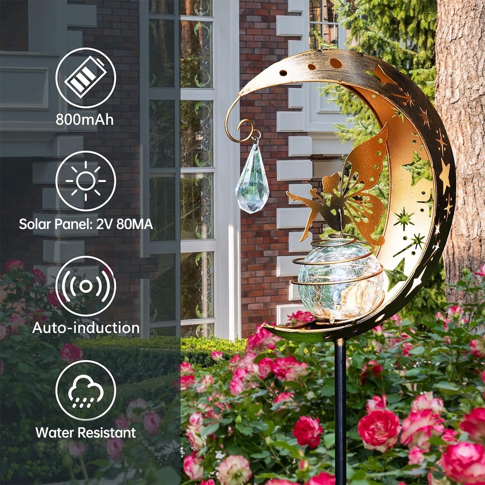 Romantic Moon Lamp Solar Garden Lights Fairy Garden Decor Outdoor Stake