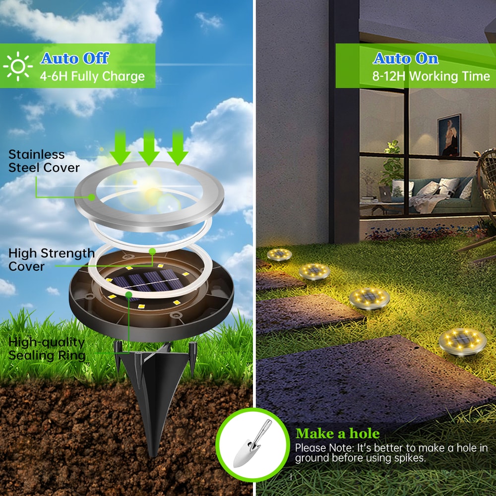Solar LED Ground Lights for Outdoor Garden Patio Pathway Waterproof Lighting