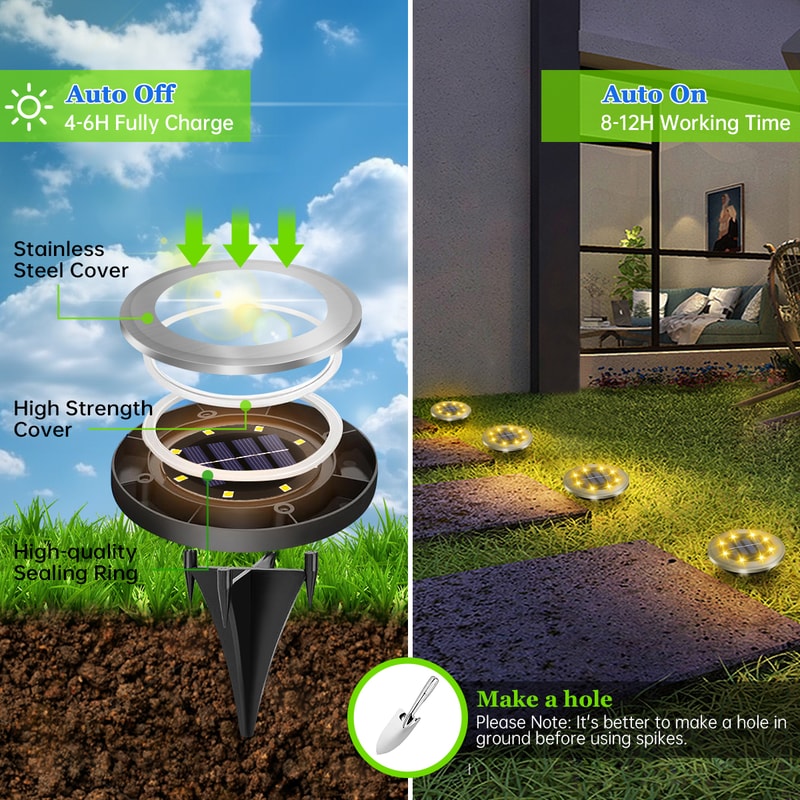 Solar LED Ground Lights for Outdoor Garden Patio Pathway Waterproof Lighting