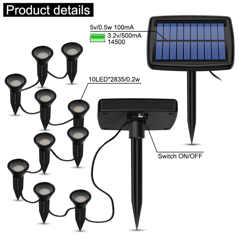 Solar Garden Lights 10 in 1 Outdoor Waterproof LED Pathway Lighting for Yard Patio Driveway