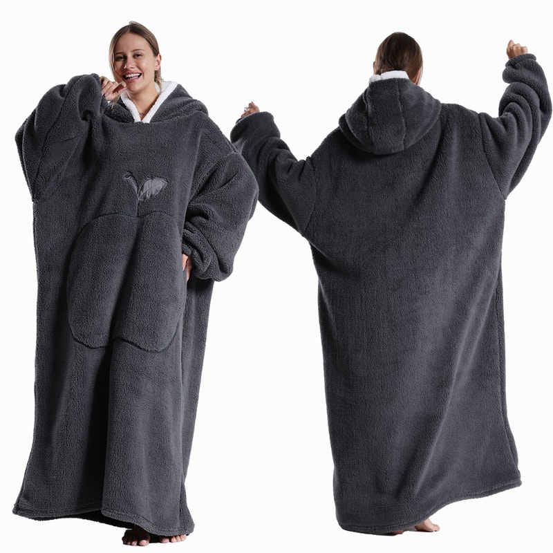 Ultra Soft Wearable Blanket Hoodie With Full Sleeves For Men And Women Cozy Oversize Flannel Throw 8