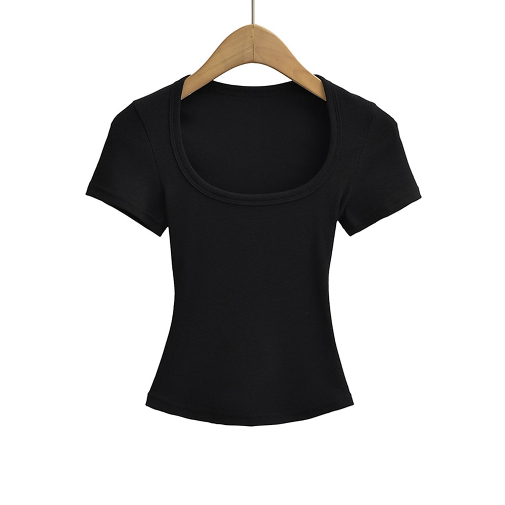 Slim Fit Square Neck Crop Top For Womens Stretch Summer Tee 1