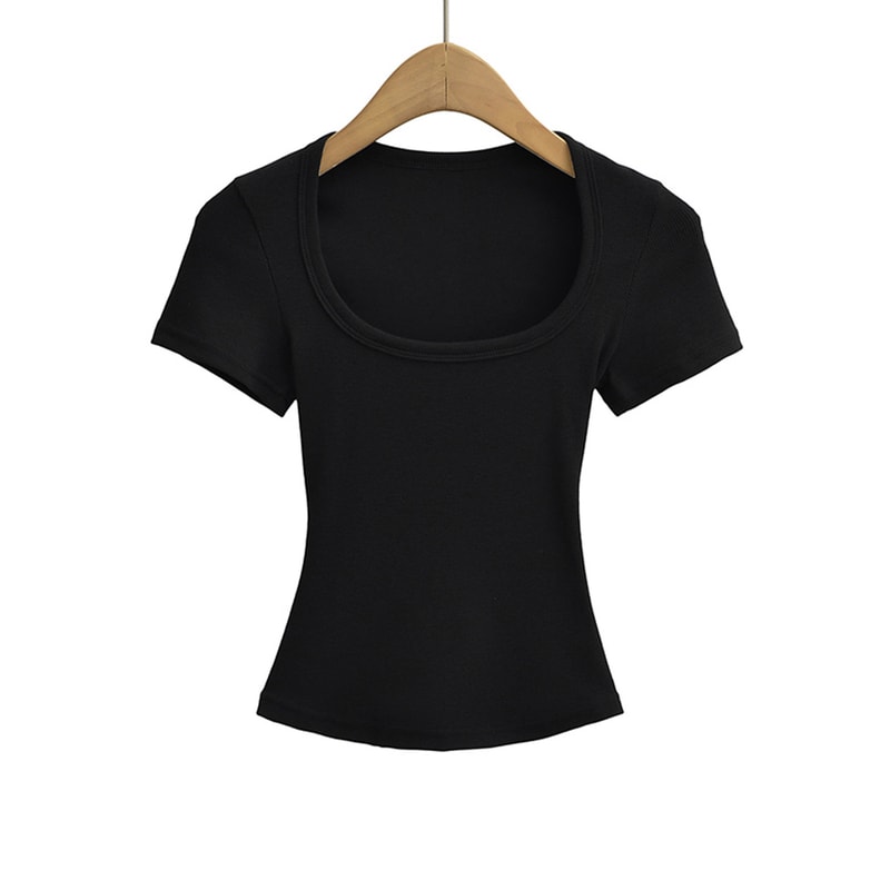 Slim Fit Square Neck Crop Top For Womens Stretch Summer Tee 1