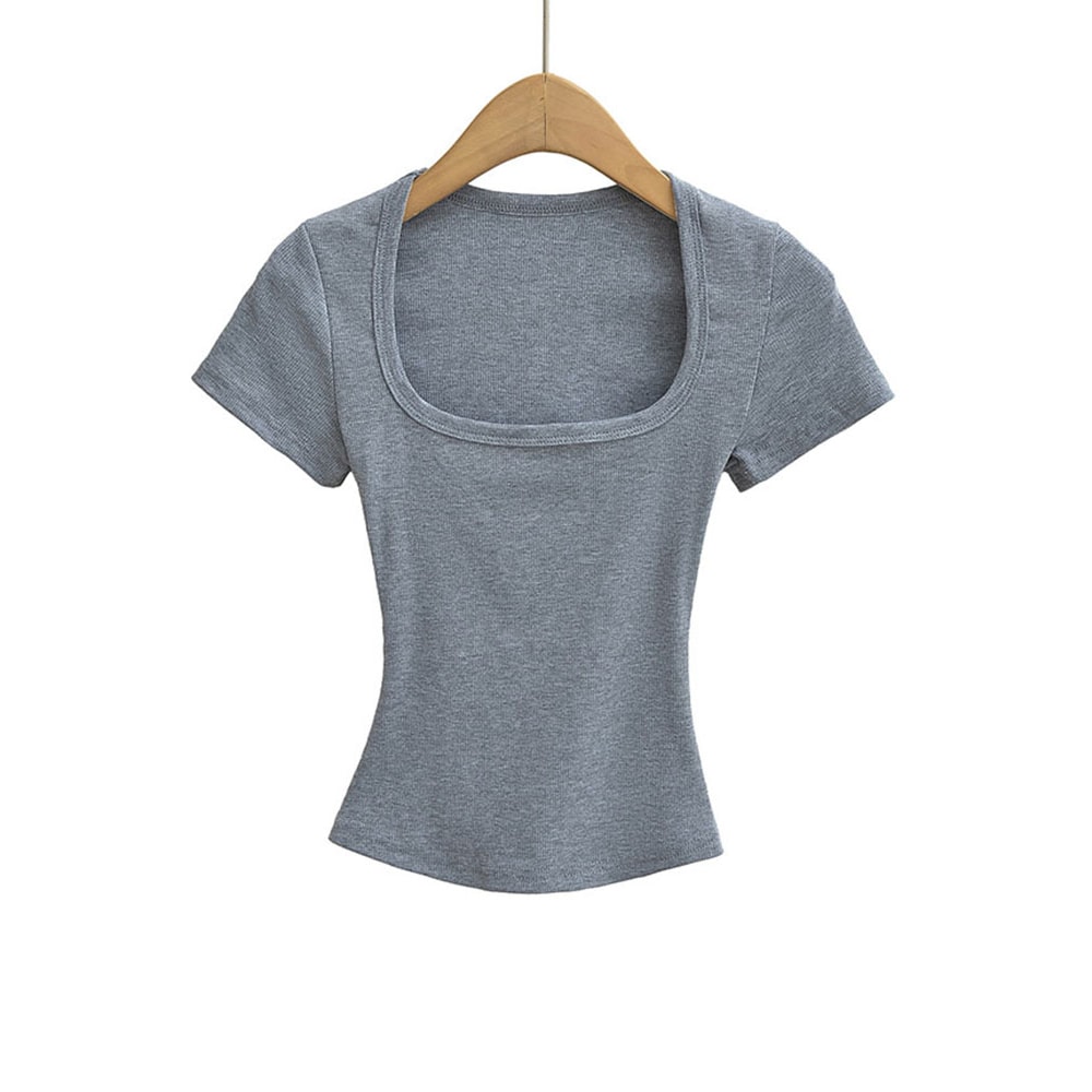 Slim Fit Square Neck Crop Top For Womens Stretch Summer Tee 2