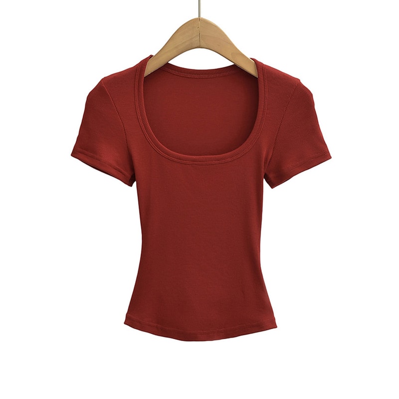 Slim Fit Square Neck Crop Top For Womens Stretch Summer Tee 7