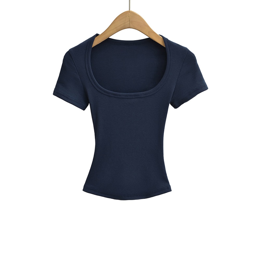 Slim Fit Square Neck Crop Top For Womens Stretch Summer Tee 8