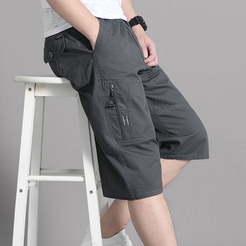 Mens Cargo Shorts Cotton Summer Hiking Shorts Elastic Waist Athletic Shorts 3