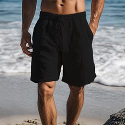 men's cotton linen shorts lightweight breathable summer beach shorts elastic waist
