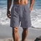 Mens Cotton Linen Shorts Lightweight Breathable Summer Beach Shorts Elastic Waist 3
