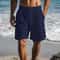 Mens Cotton Linen Shorts Lightweight Breathable Summer Beach Shorts Elastic Waist 2