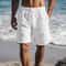 Mens Cotton Linen Shorts Lightweight Breathable Summer Beach Shorts Elastic Waist 4