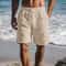 Mens Cotton Linen Shorts Lightweight Breathable Summer Beach Shorts Elastic Waist 5
