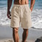 Mens Cotton Linen Shorts Lightweight Breathable Summer Beach Shorts Elastic Waist 5