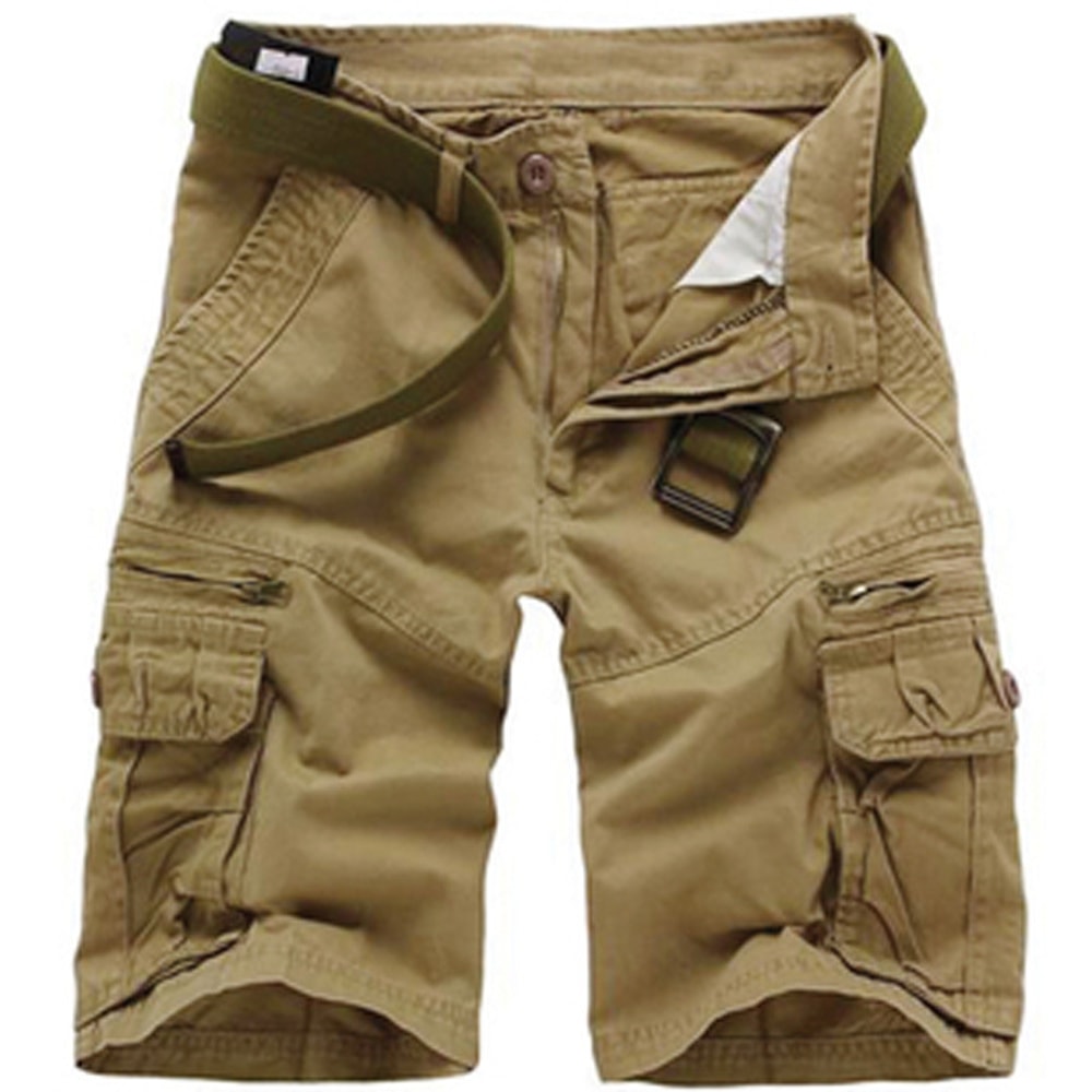 Mens Cotton Cargo Shorts Multi Pocket Knee Length Casual Streetwear Shorts 4