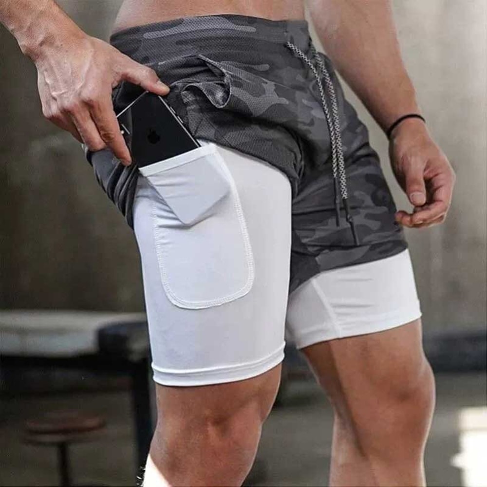 Men's 2 in 1 Running Shorts Quick Dry Gym Workout Shorts