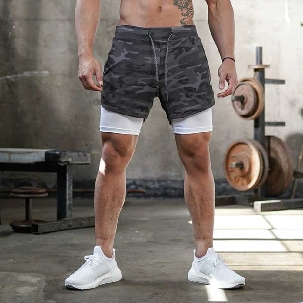 Men's 2 in 1 Running Shorts Quick Dry Gym Workout Shorts