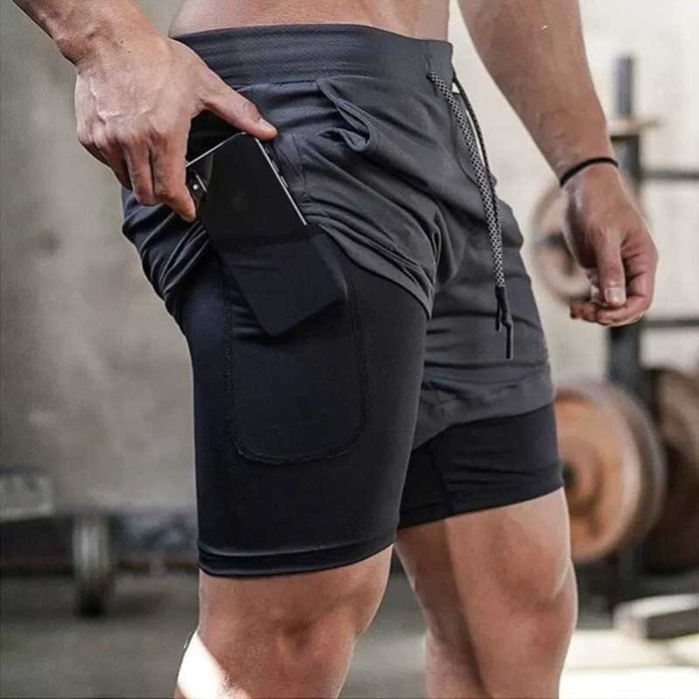 Men's 2 in 1 Running Shorts Quick Dry Gym Workout Shorts