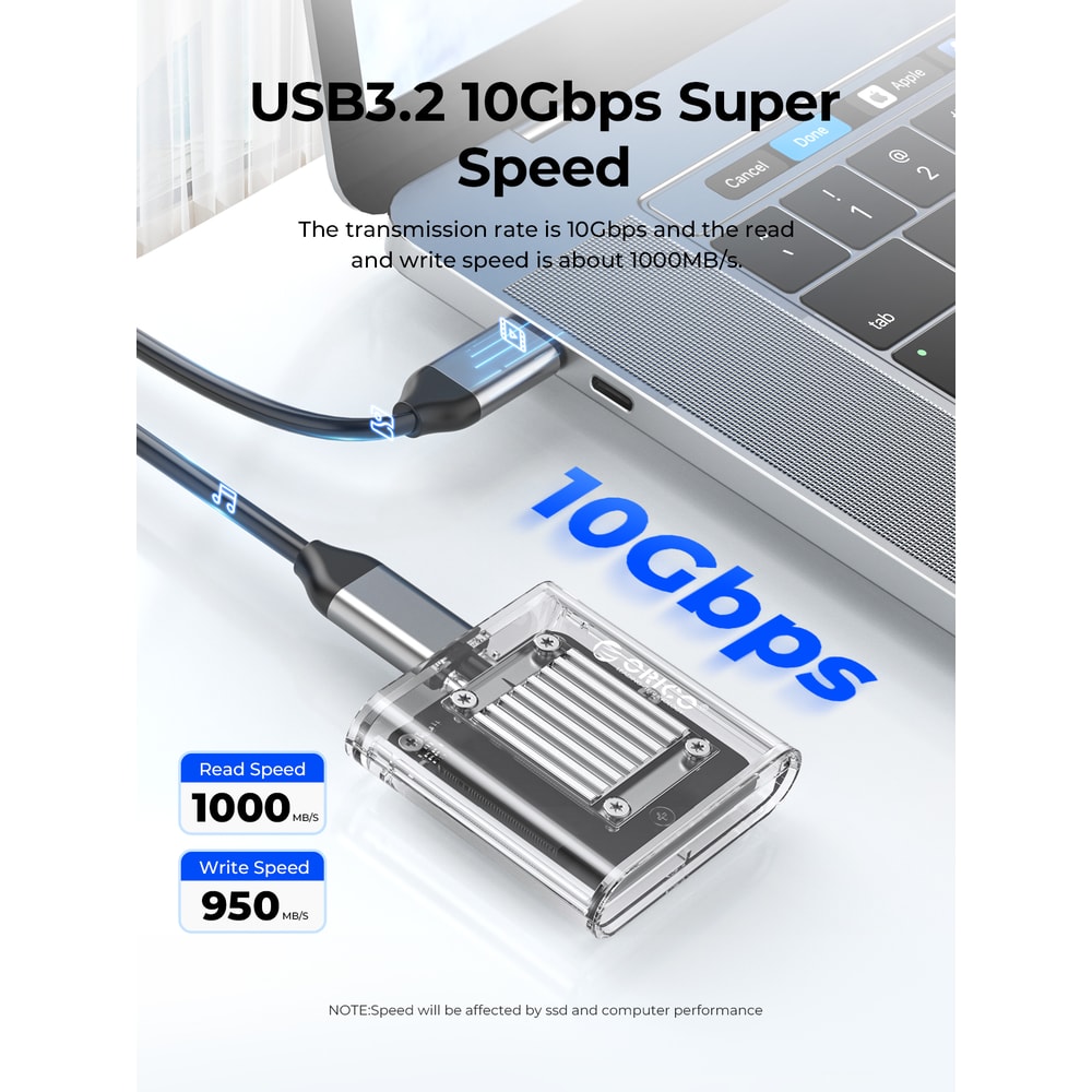 Transparent NVMe SSD Enclosure USB C 10Gbps External M2 SSD Case 1