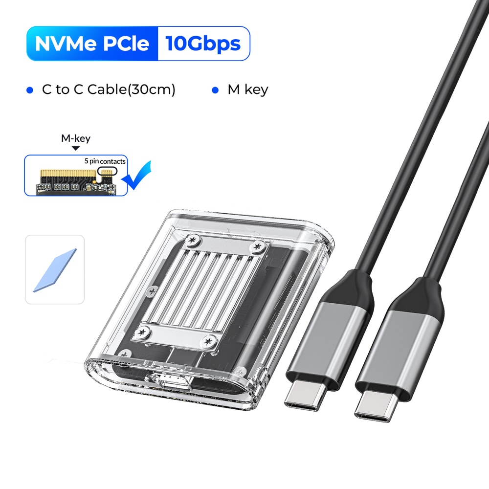 Transparent NVMe SSD Enclosure USB C 10Gbps External M2 SSD Case 6