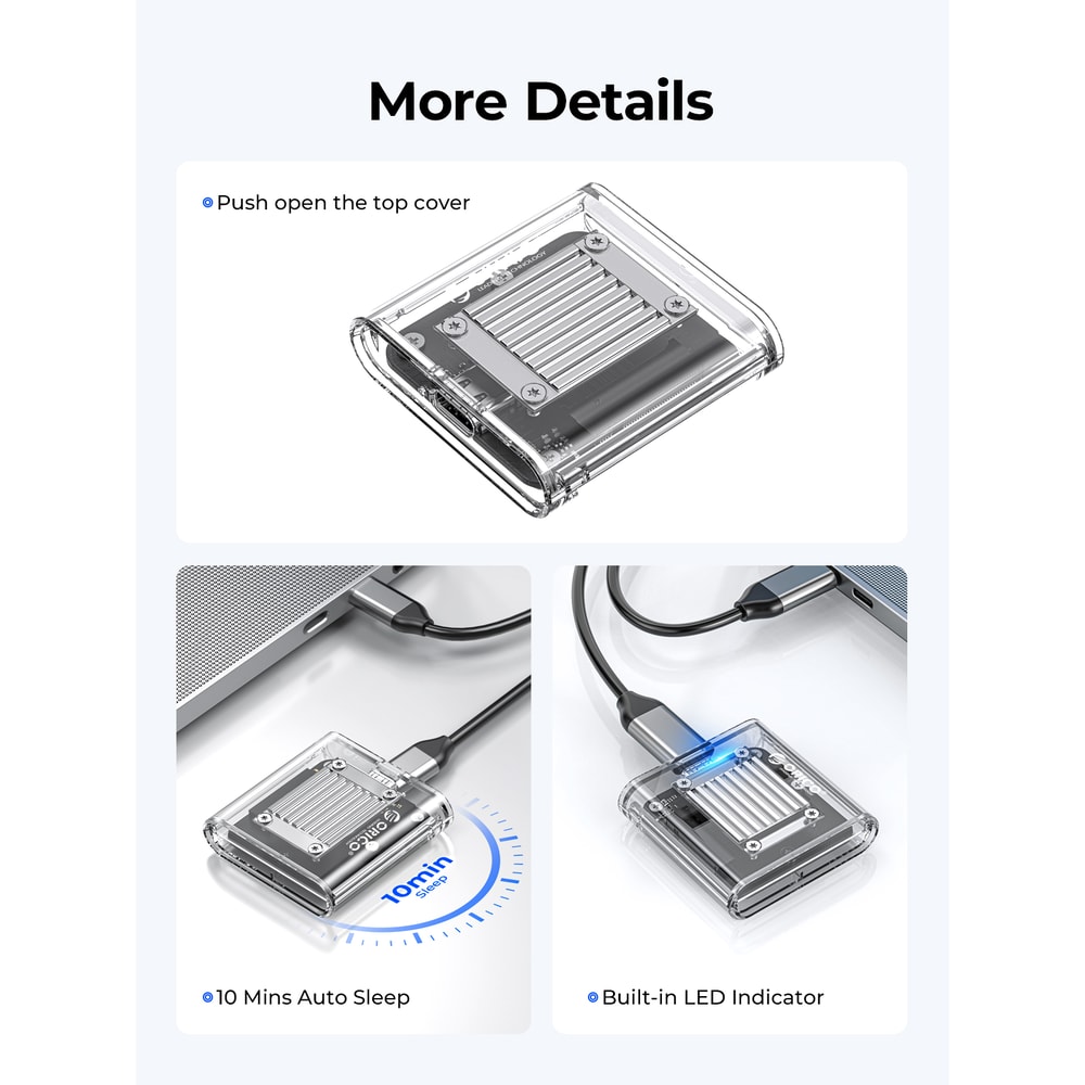 Transparent NVMe SSD Enclosure USB C 10Gbps External M2 SSD Case 4