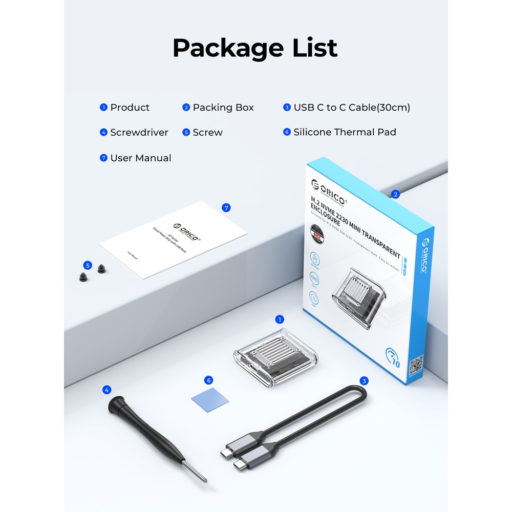 Transparent NVMe SSD Enclosure USB C 10Gbps External M2 SSD Case 5