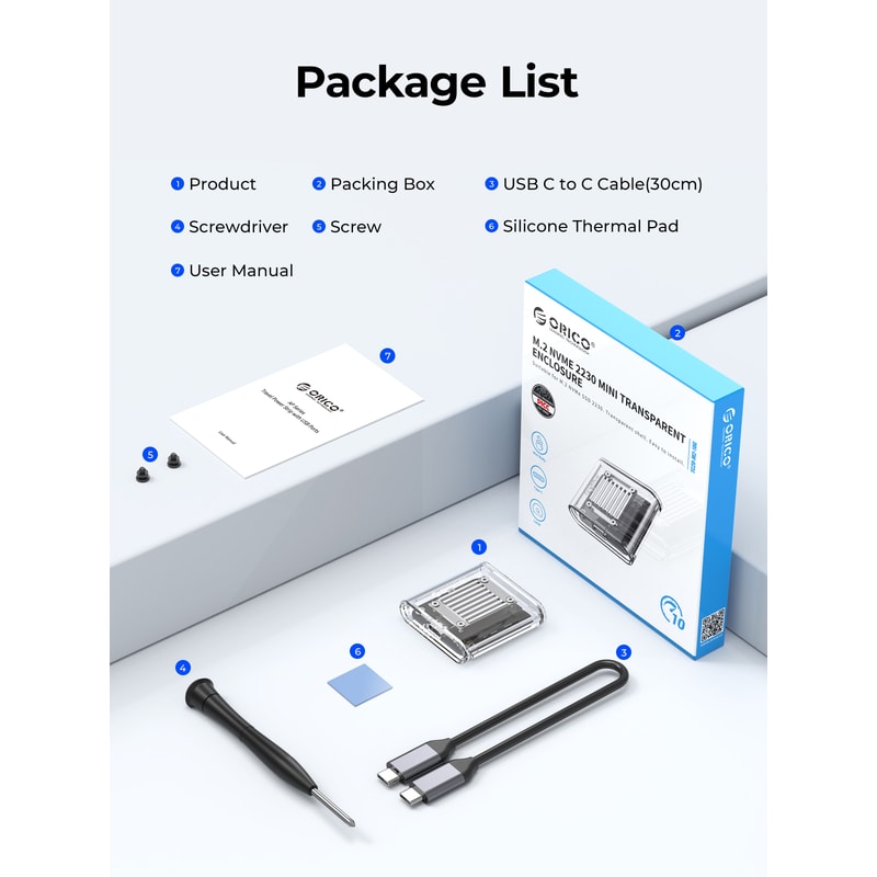 Transparent NVMe SSD Enclosure USB C 10Gbps External M2 SSD Case 5